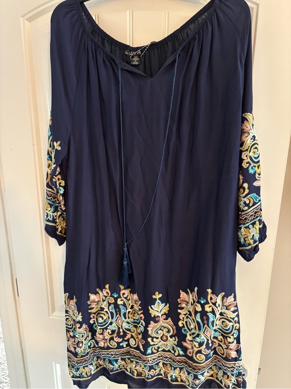 Navy Embroidered Tassel Tunic